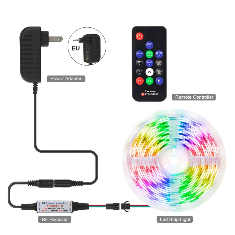 BTF-LIGHTING جهاز تحكم LED RGB لاسلكي RF BTF-LIGHTING WS2811 WS2812B 1903 DC5/12V 14 مفتاح 300 نوع من التغييرات وحدات شريط بكسل LED الرقمية الجهد المدخلات=المخرجات مثالي لمشاريع DIY أسود - Image 2
